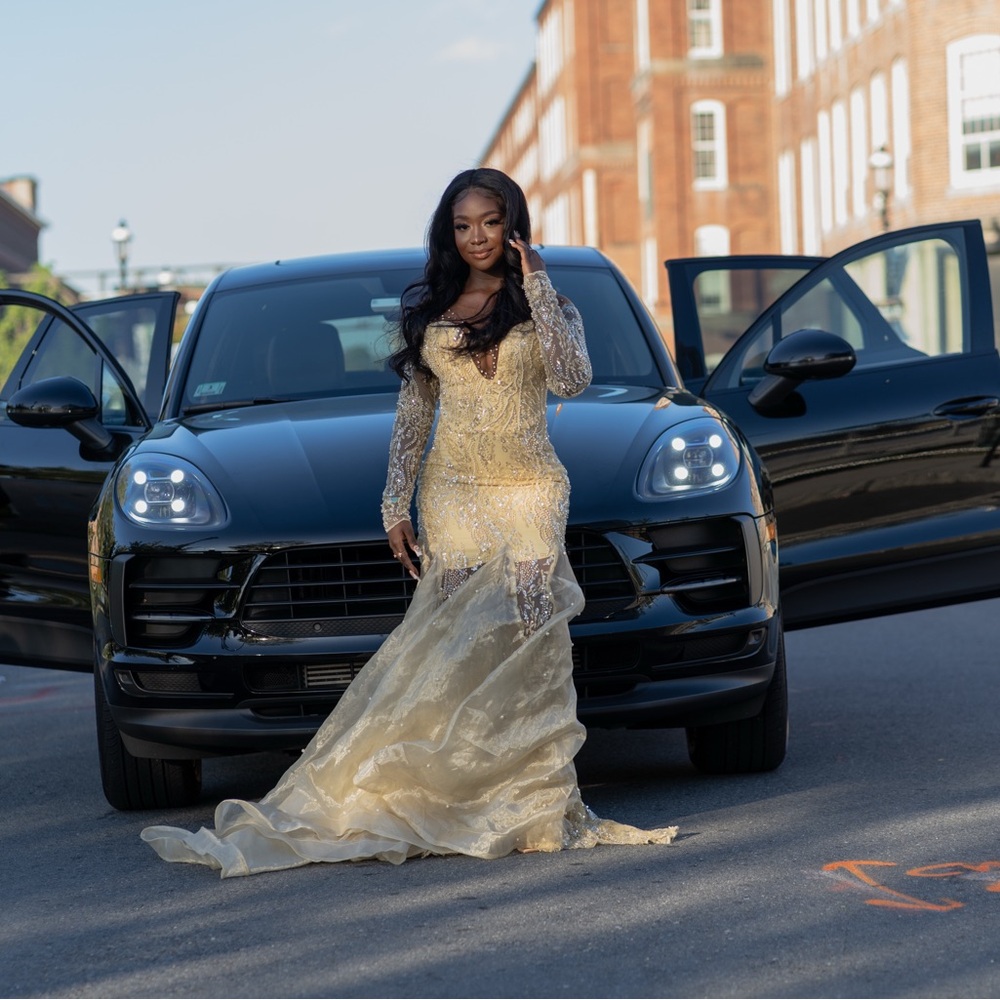 Elegant Gold Lace Prom Dress